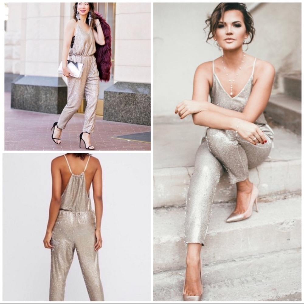Free People Sequin Pantsuit Jumpsuit